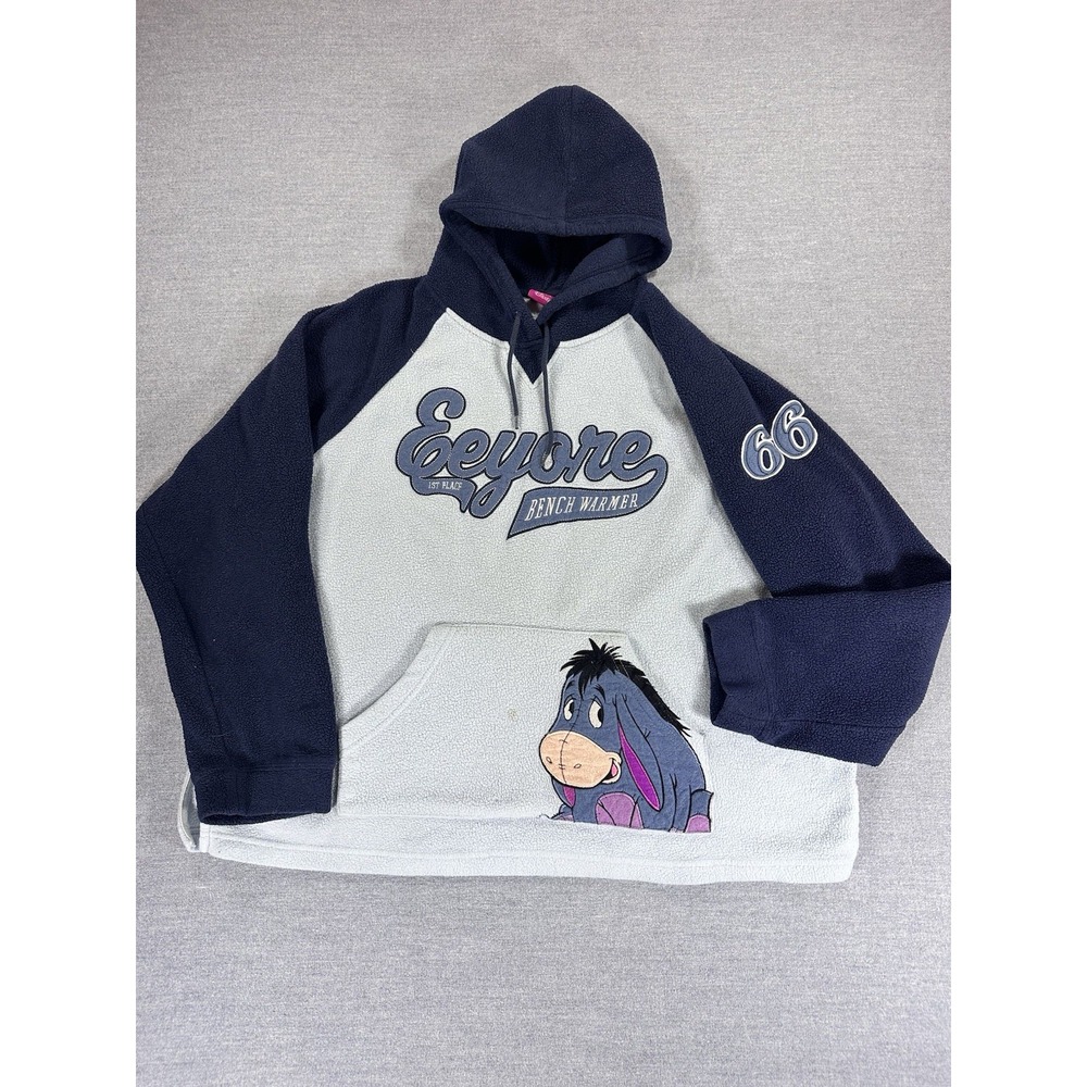Vintage Y2K Disney Eeyore Bench Warmer 66 Fleece Hoodie Womens XL 16/18